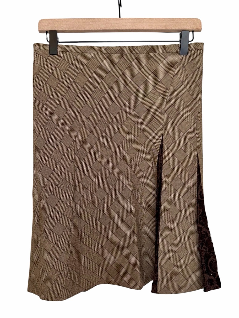Bebe Plaid Lace Inlay A-Line Skirt - Size Small